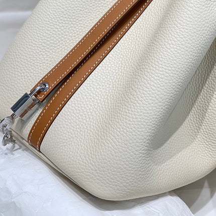 HM PICOTIN LOCK 22 WHITE AND BROWN CALFSKIN