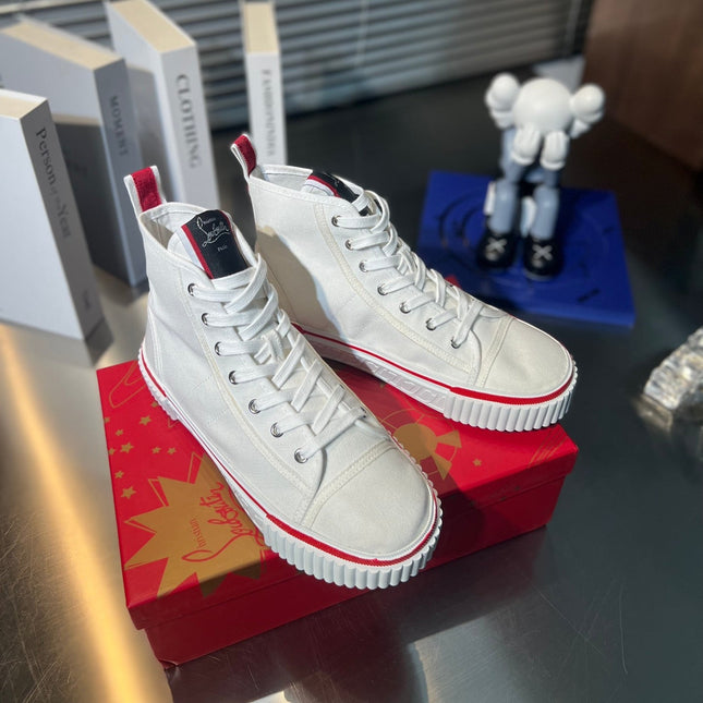 LUBOTING PEDRO HIGH-TOP SNEAKERS IN WHITE MIX RED FABRIC