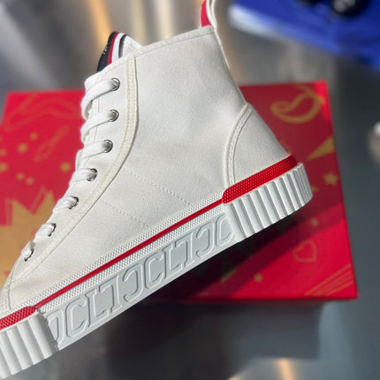 LUBOTING PEDRO HIGH-TOP SNEAKERS IN WHITE MIX RED FABRIC