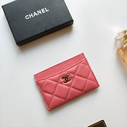 CC CARD HOLDER 11.2 BLUSH PINK CALFSKIN GOLD ICON
