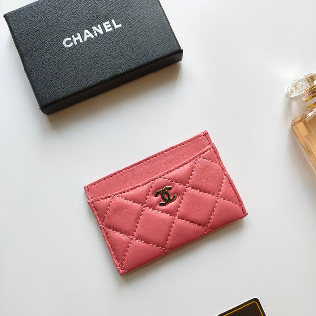 CC CARD HOLDER 11.2 BLUSH PINK CALFSKIN GOLD ICON