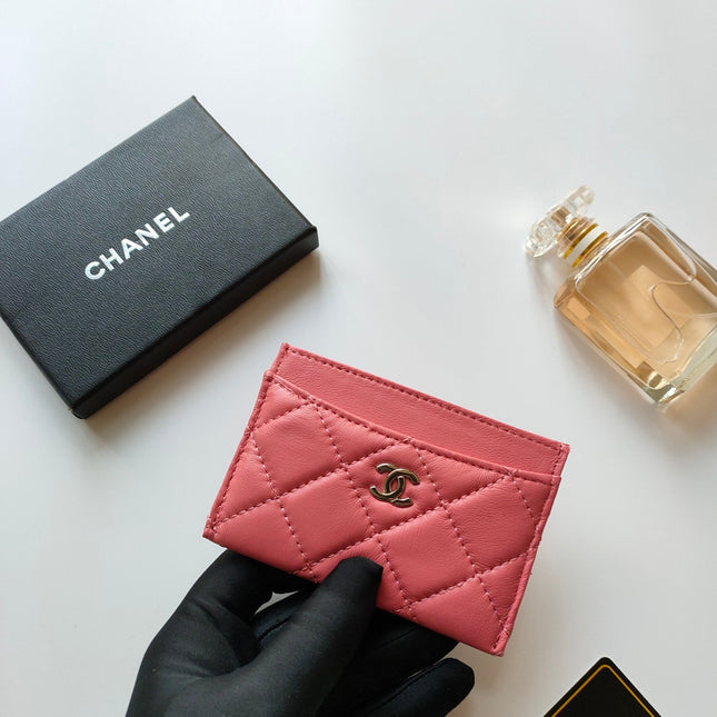 CC CARD HOLDER 11.2 BLUSH PINK CALFSKIN GOLD ICON