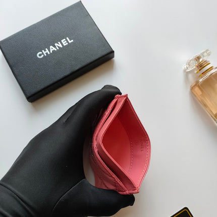 CC CARD HOLDER 11.2 BLUSH PINK CALFSKIN GOLD ICON