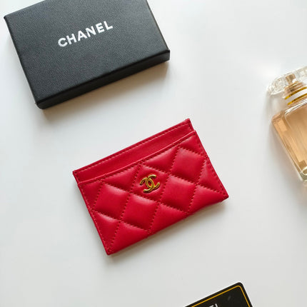 CC CARD HOLDER 11.2 RED CALFSKIN GOLD ICON
