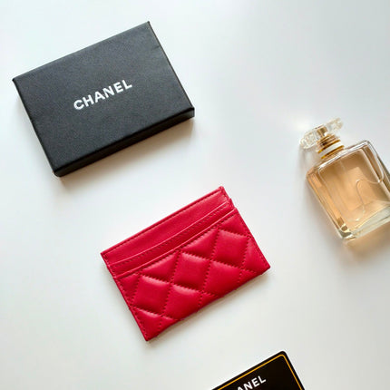 CC CARD HOLDER 11.2 RED CALFSKIN GOLD ICON