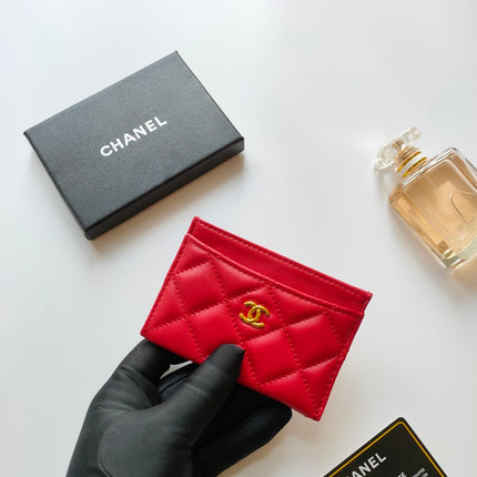 CC CARD HOLDER 11.2 RED CALFSKIN GOLD ICON