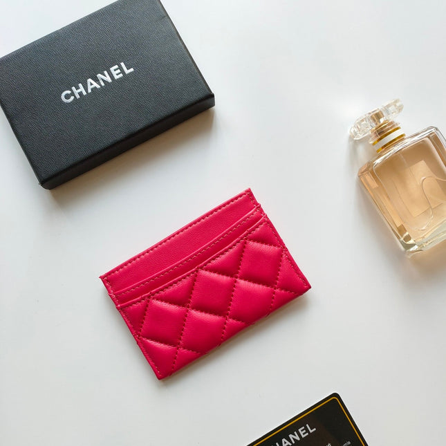 CC CARD HOLDER 11.2 RED PINK CALFSKIN GOLD ICON