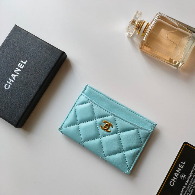 CC CARD HOLDER 11.2 SKY CALFSKIN GOLD ICON