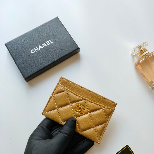 CC CARD HOLDER 11.2 AMBER GRAINED CALFSKIN GOLD ICON