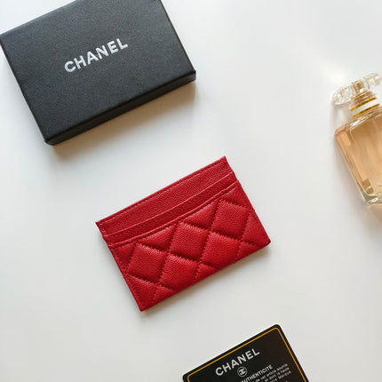CC CARD HOLDER 11.2 RED GRAINED CALFSKIN GOLD ICON