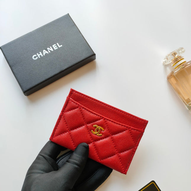 CC CARD HOLDER 11.2 RED GRAINED CALFSKIN GOLD ICON