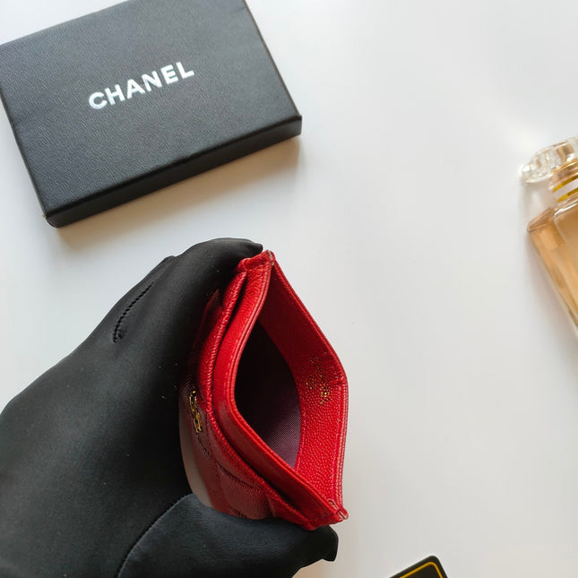 CC CARD HOLDER 11.2 RED GRAINED CALFSKIN GOLD ICON