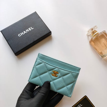 CC CARD HOLDER 11.2 SKY GRAINED CALFSKIN GOLD ICON