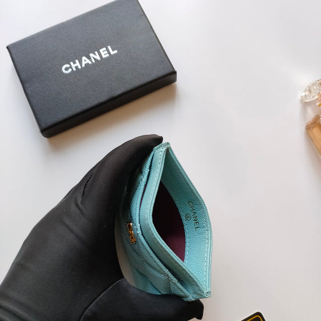 CC CARD HOLDER 11.2 SKY GRAINED CALFSKIN GOLD ICON