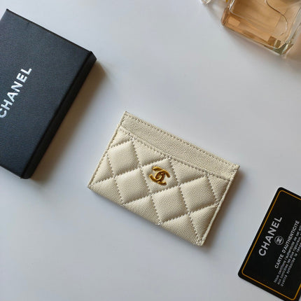 CC CARD HOLDER 11.2 CREAM GRAINED CALFSKIN GOLD ICON