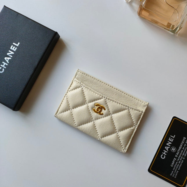 CC CARD HOLDER 11.2 CREAM GRAINED CALFSKIN GOLD ICON