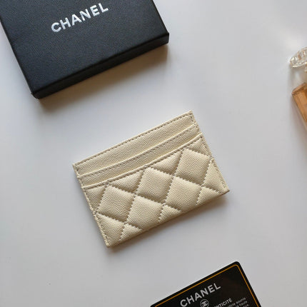 CC CARD HOLDER 11.2 CREAM GRAINED CALFSKIN GOLD ICON