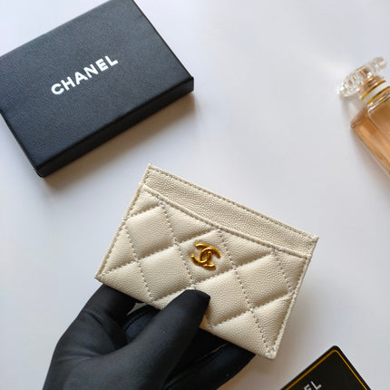 CC CARD HOLDER 11.2 CREAM GRAINED CALFSKIN GOLD ICON