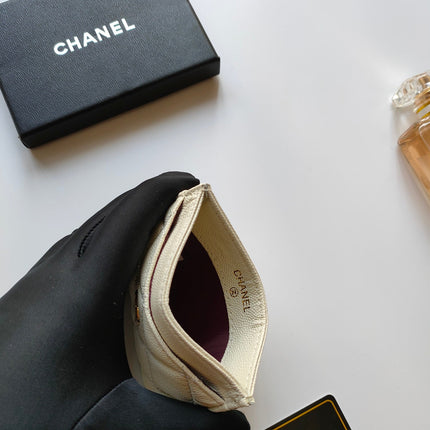 CC CARD HOLDER 11.2 CREAM GRAINED CALFSKIN GOLD ICON