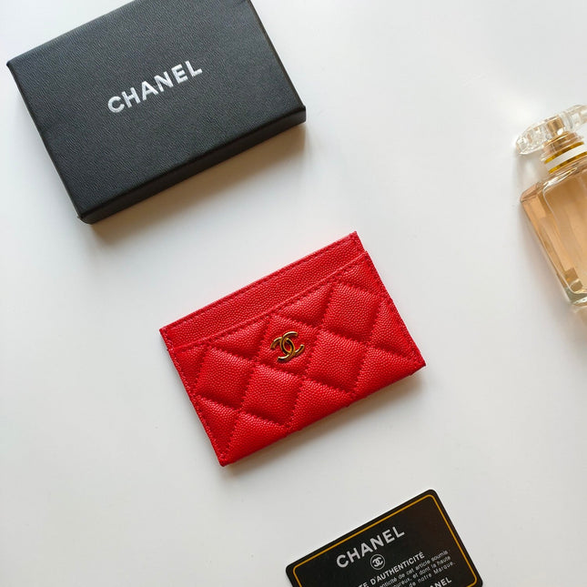 CC CARD HOLDER 11.2 ROSE GRAINED CALFSKIN GOLD ICON