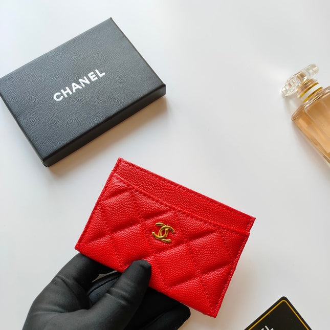 CC CARD HOLDER 11.2 ROSE GRAINED CALFSKIN GOLD ICON