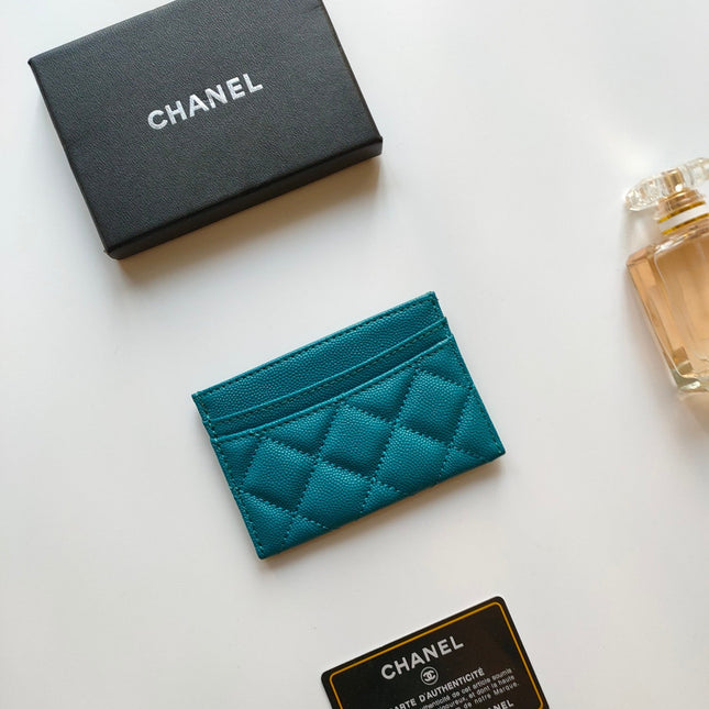 CC CARD HOLDER 11.2 SAPPHIRE GRAINED CALFSKIN GOLD ICON