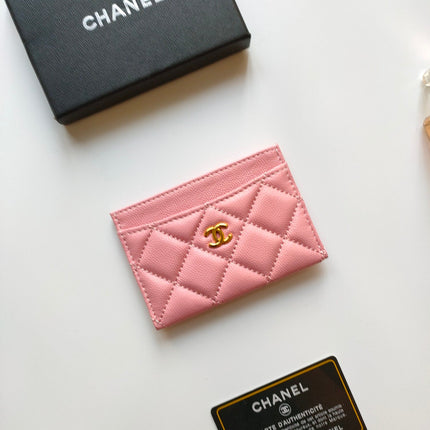 CC CARD HOLDER 11.2 PINK GRAINED CALFSKIN GOLD ICON