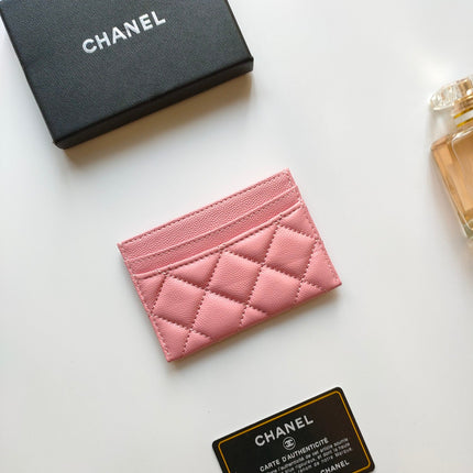 CC CARD HOLDER 11.2 PINK GRAINED CALFSKIN GOLD ICON