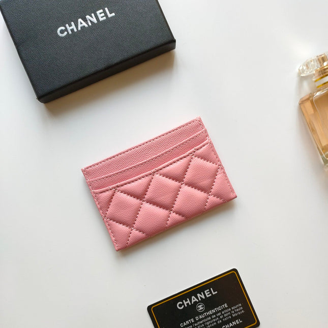 CC CARD HOLDER 11.2 PINK GRAINED CALFSKIN GOLD ICON