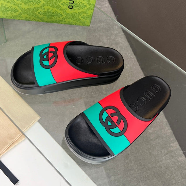 INTERLOCKING G SLIDE SANDAL IN BLACK MIX COLORFUL IMPORTED TPU