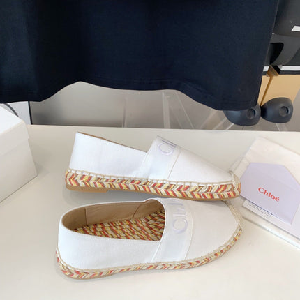 CHLOÉ LOAFER SHOES IN WHITE DENIM AND WOVEN RAFFIA