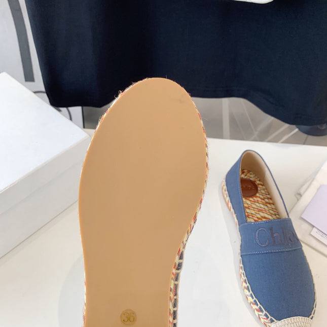 LOAFER SHOES IN PIGEON BLUE DENIM AND WOVEN RAFFIA