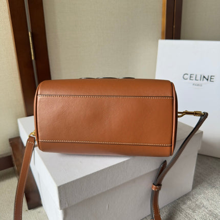 EMBOSSED CELINE TOP HANDLE BAG 20 IN BROWN CALFSKIN
