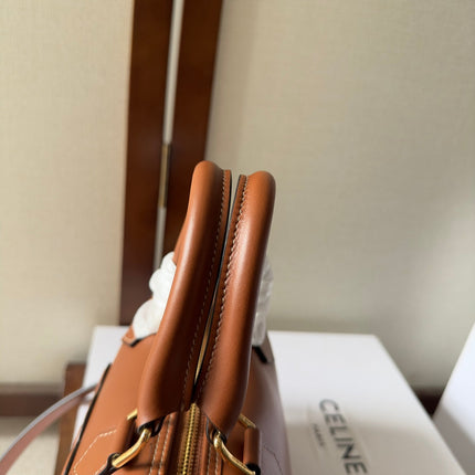 EMBOSSED CELINE TOP HANDLE BAG 20 IN BROWN CALFSKIN