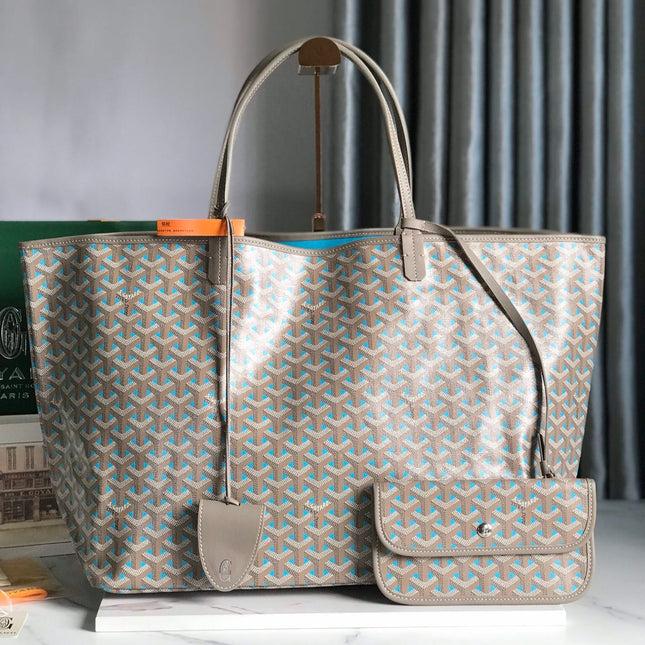 SAINT LOUIS PM 40 IN GREY MIX BLUE GOYARDINE CANVAS AND CALFSKIN