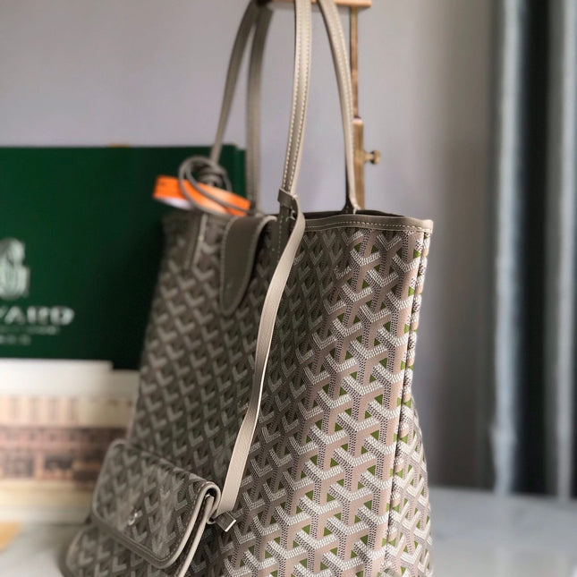 SAINT LOUIS PM 34 IN GREY MIX GREEN GOYARDINE CANVAS AND CALFSKIN