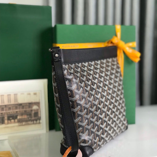 CONTI POUCH 24 IN BLACK LAMBSKIN AND GOYARDINE CANVAS