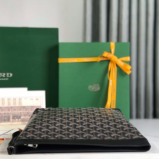 CONTI POUCH 24 IN BLACK LAMBSKIN AND GOYARDINE CANVAS