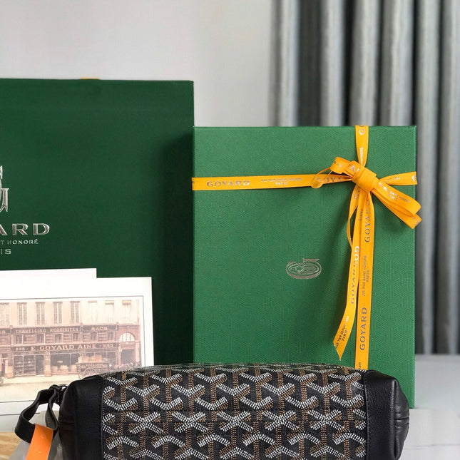 CONTI POUCH 24 IN BLACK LAMBSKIN AND GOYARDINE CANVAS