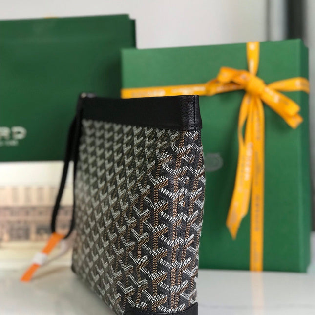 CONTI POUCH 24 IN BLACK LAMBSKIN AND GOYARDINE CANVAS