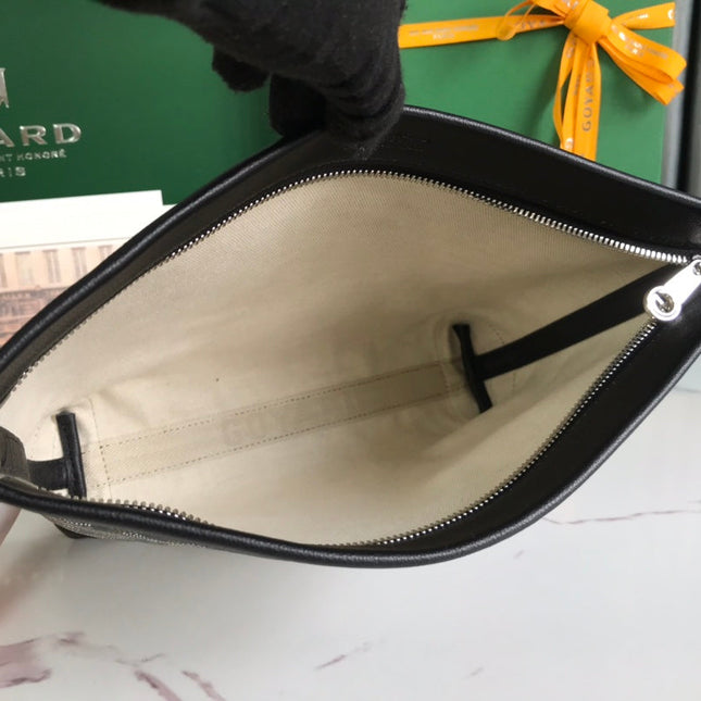 CONTI POUCH 24 IN BLACK LAMBSKIN AND GOYARDINE CANVAS