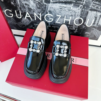 VIV' RANGERS LOAFERS IN BLACK SHINY CALFSKIN STRASS BUCKLE