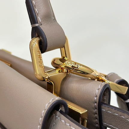 PEEKABOO 24 IN WHITE MIX BROWN INTERLACED CALFSKIN GOLD HARDWARE