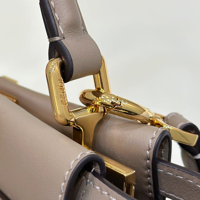 PEEKABOO 24 IN WHITE MIX BROWN INTERLACED CALFSKIN GOLD HARDWARE