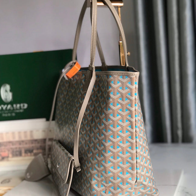 SAINT LOUIS PM 34 IN GREY MIX BLUE GOYARDINE CANVAS AND CALFSKIN