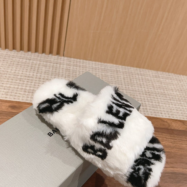 LAMB WOOL SLIPPER WHITE MIX BLACK