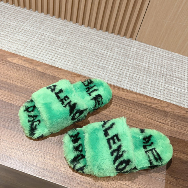 LAMB WOOL SLIPPER GREEN AND BLACK