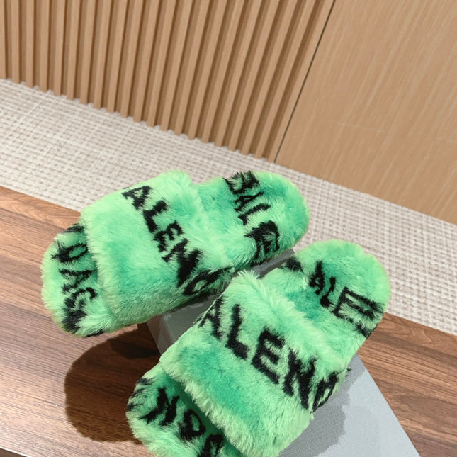 LAMB WOOL SLIPPER GREEN AND BLACK