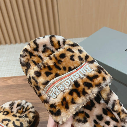 FURRY SLIDES IN LEOPARD PRINT RABBIT FUR