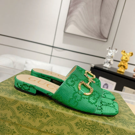 GG CHUNKY SLIDE SANDAL DARK GREEN CALFSKIN